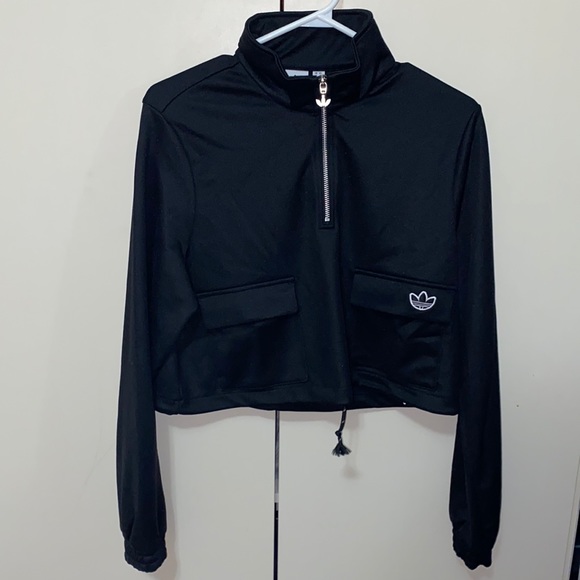 adidas Tops - Adidas Black Cropped Track Jacket with Half-Zip